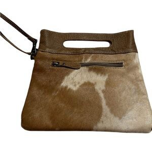 Myra Bag cowhide and leather clutch with wristlet